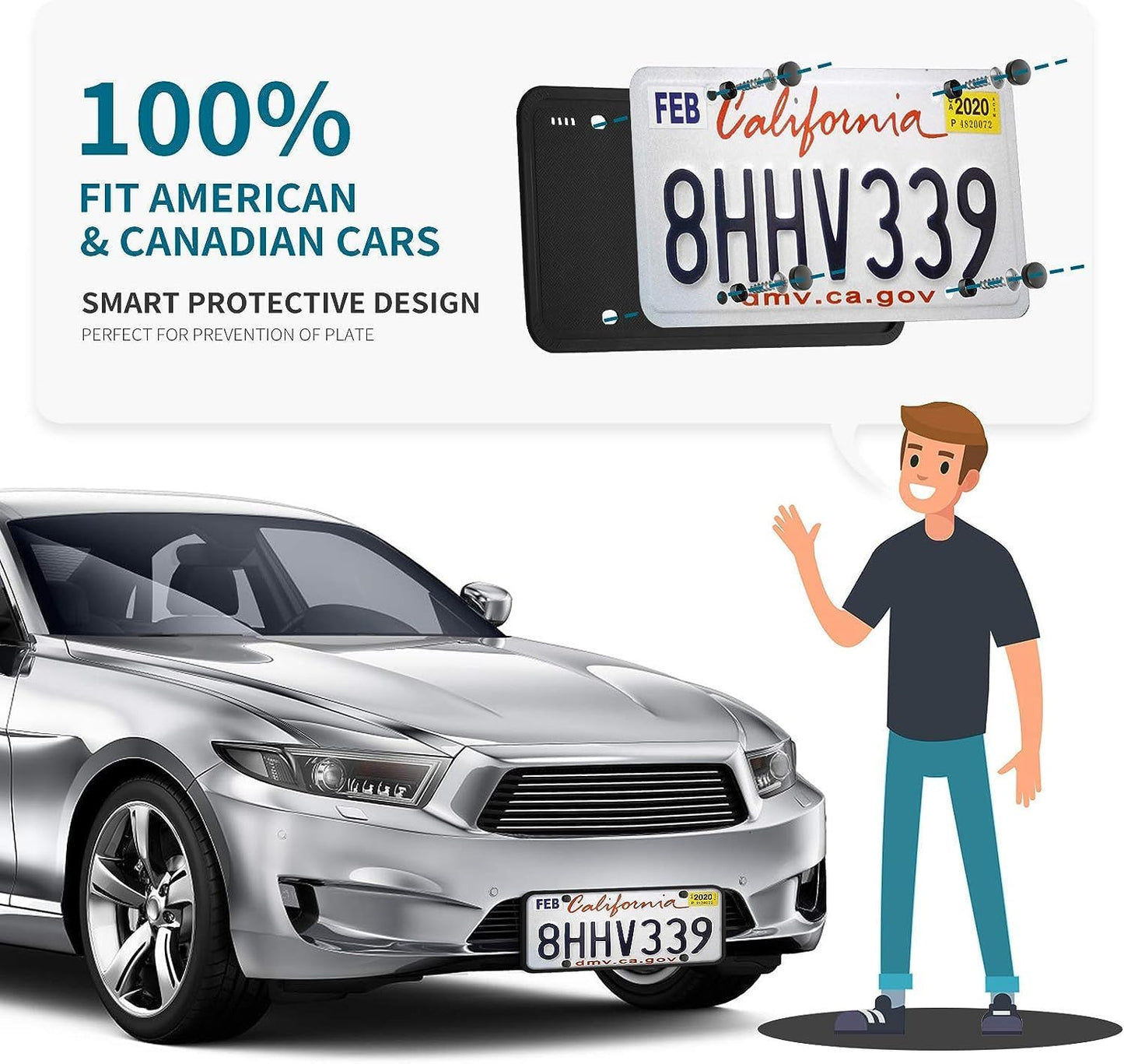 Aujen Silicone License Plate Frames 2 Pack Black