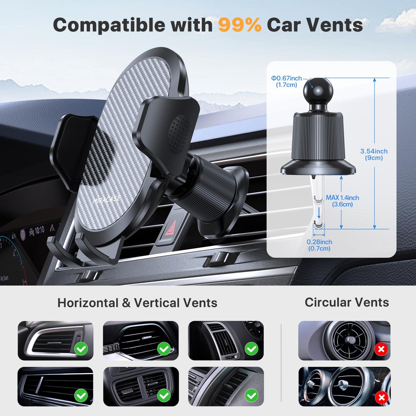 Miracase Car Phone Holder Air Vent Mount Black